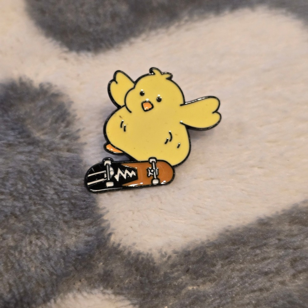 Skateboard Yellow Chick Enamel Lapel Pin Unisex Kawaii Bird Trick
